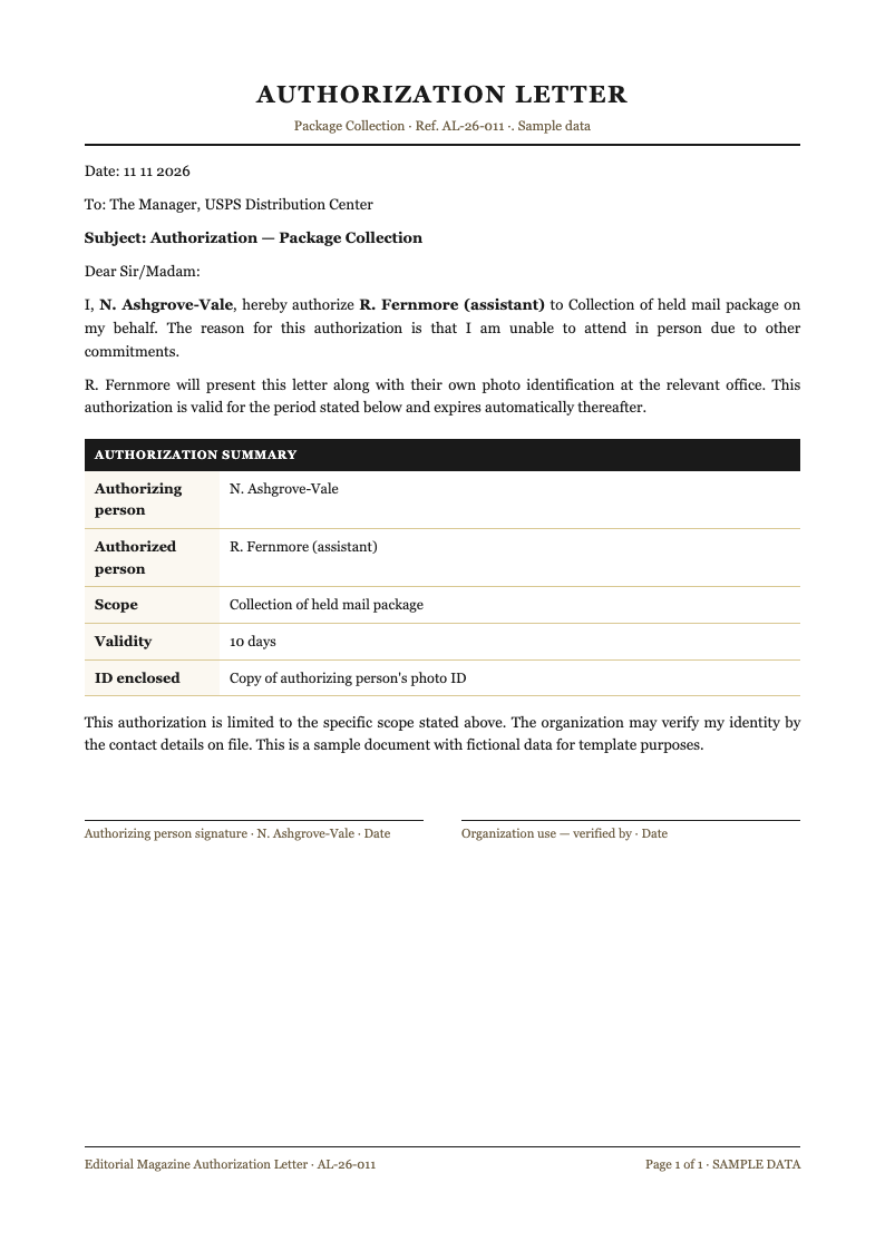 Editorial magazine authorization letter